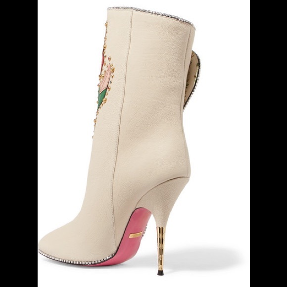 Gucci Fosca Appliqued Crystal Leather Ankle Boots - Picture 3 of 8